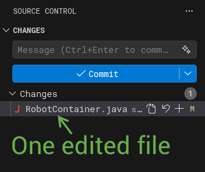 Source Control panel showing one modified file under Changes with an M badge