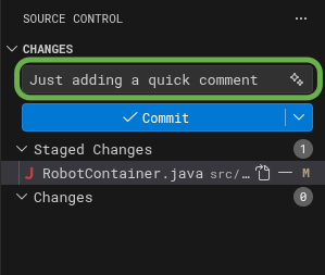 Source Control panel commit message text box at the top