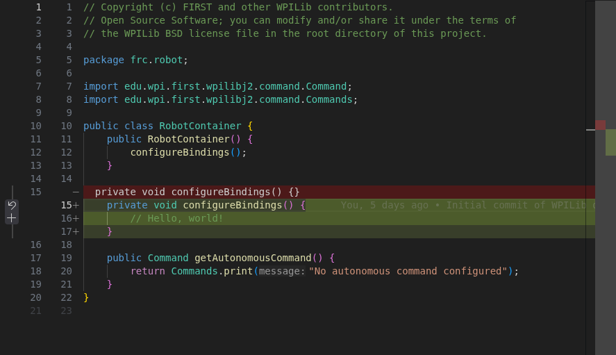 VS Code editor showing a README.md file with a new line added at the bottom