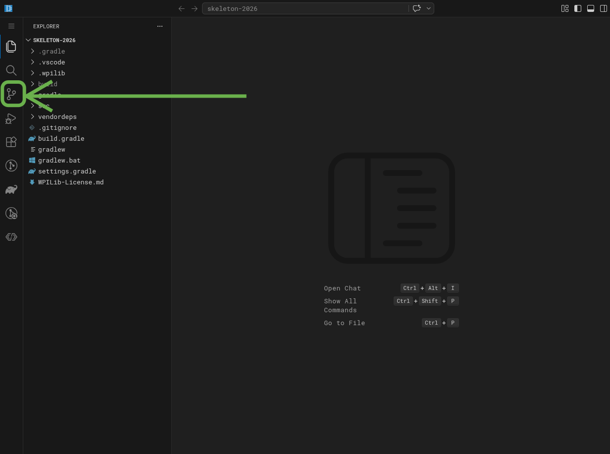 VS Code window with the Source Control icon highlighted on the left activity bar
