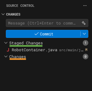 Source Control panel with the plus button highlighted next to a changed file